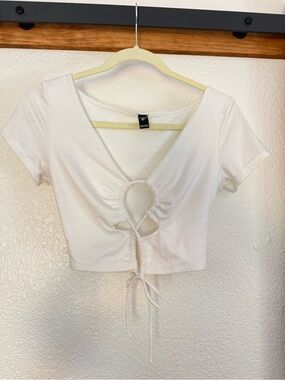 Windsor White Ruched Tie-Front Crop Top